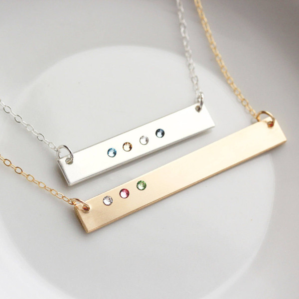 Birthstone Bar Necklace - Mother's Day Gift, Personalized Birthstone Bar Necklace Custom Birthstone Necklace Personalized Gift for Mom Thick