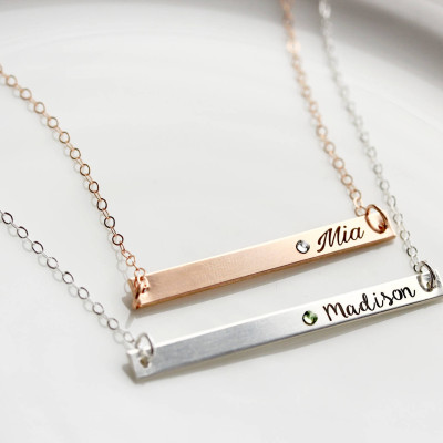 Birthstone Bar Necklace - Personalized Gift for Her Thin Engraved Birthstone Mother's Day Gift Birthstone Necklace Gift Gift for Mom Custom