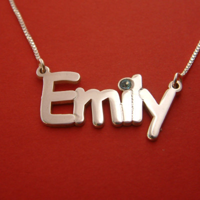 Birthstone Name Necklace Swarovski Name Necklace Birthday Gift Emily Name Necklace With Name Plate Necklace Name Chain Gift Necklace For Her