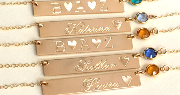 Birthstone Necklace Bar Necklace Name Necklace Personalized