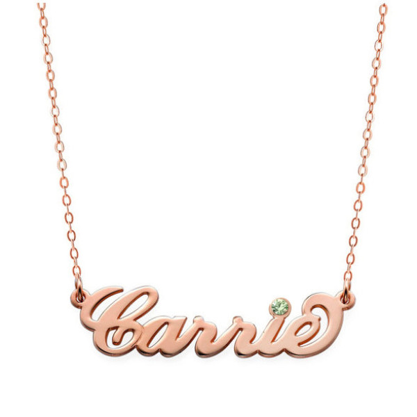 Birthstones Custom Made Carrie Style Nameplate Necklace select any name to Personalize in 18k Rose Gold Plated 925 Sterling Silver