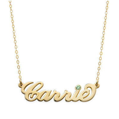 Birthstones Custom Made Carrie Style Nameplate Necklace select any name to Personalize in 18k Yellow Gold Plated 925 Sterling Silver
