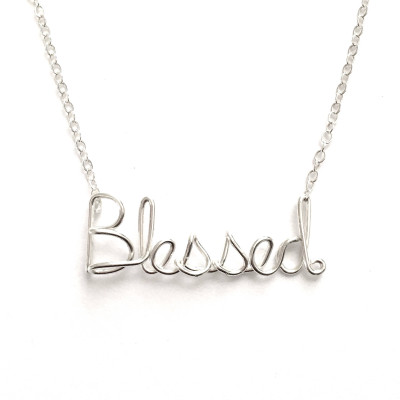 Blessed Necklace. Custom Gold or Silver Blessed Script Necklace. Wire Blessed Necklace. Spiritual Gift. Religious Necklace.