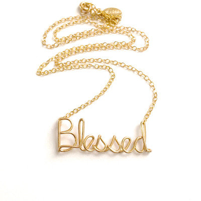 Blessed Necklace. Custom Gold or Silver Blessed Script Necklace. Wire Blessed Necklace. Spiritual Gift. Religious Necklace.