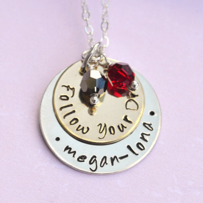 Brass/Sterling Silver Follow Your Dreams Graduation Necklace - Hand Stamped Personalized Graduation High School College
