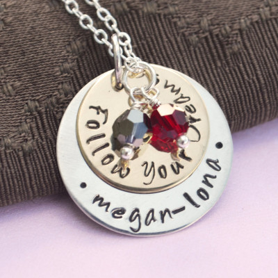 Brass/Sterling Silver Follow Your Dreams Graduation Necklace - Hand Stamped Personalized Graduation High School College