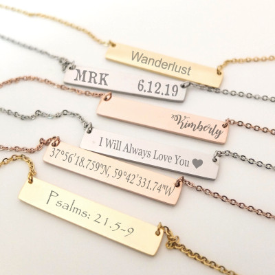 Bridesmaid Gift Set of 4 Personalized Bar Necklaces Jewelry Bar Necklace Customized Name Necklace Engraved Coordinates Bridesmaids Gifts