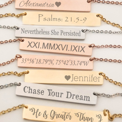 Bridesmaid Gift Set of 4 Personalized Bar Necklaces Jewelry Bar Necklace Customized Name Necklace Engraved Coordinates Bridesmaids Gifts