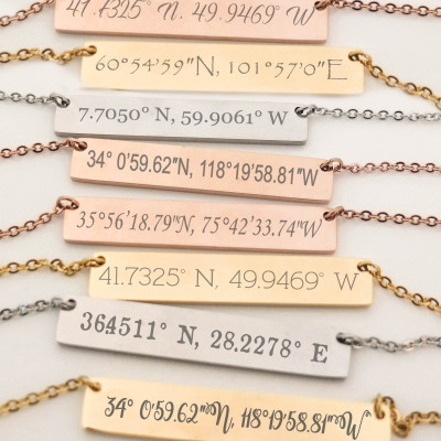 Bridesmaid Gift Set of 5 Personalized Bar Necklaces Jewelry Bar Necklace Customized Name Necklace Engraved Coordinates Bridesmaids Gifts