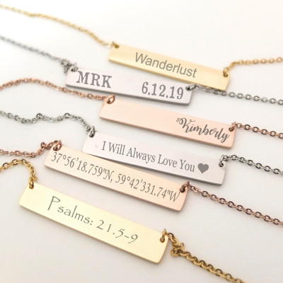 Bridesmaid Gift Set of 8 Personalized Bar Necklaces Jewelry Bar Necklace Customized Name Necklace Engraved Coordinates Bridesmaids Gifts