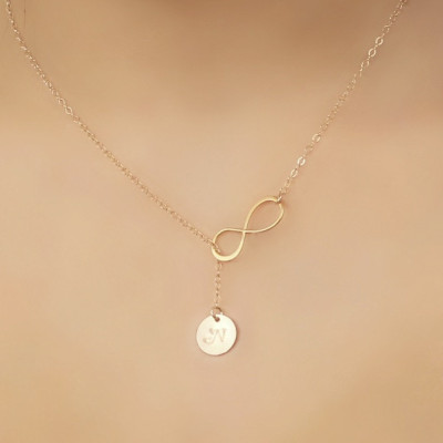Bridesmaids sets, You choose quantity, 18kt Gold Plated infinity lariat Necklace, custom stamped initial disc, personalized monogram letter