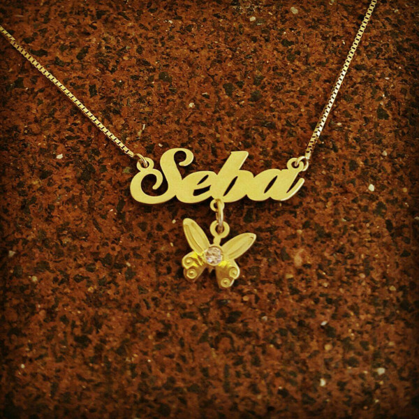 Butterfly Name Necklace / Personalized 18k Gold Plated Nameplate / gold and birthstone necklace / Made To Order Girls Name Necklace