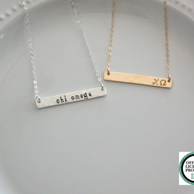 CHI OMEGA Necklace - Chi Omega Jewelry - Sorority Bar Necklace - Hand Stamped Sorority Jewelry - Sorority Jewelry - Sorority Necklace