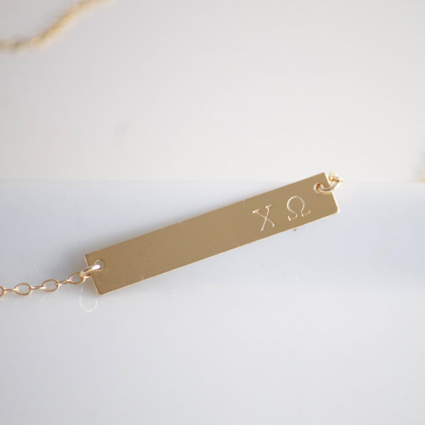 CHI OMEGA Necklace / Chi Omega Bar Necklace / Sorority Necklace /Greek Jewelry / Sorority Jewelry / Sorority Gift / Licensed Designer