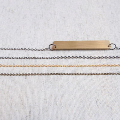 CUSTOM MADE NAME bar pendant in long chain Vertical. Name of your choice. Handmade of brass. Statement necklace. Perfect Valentines day gift