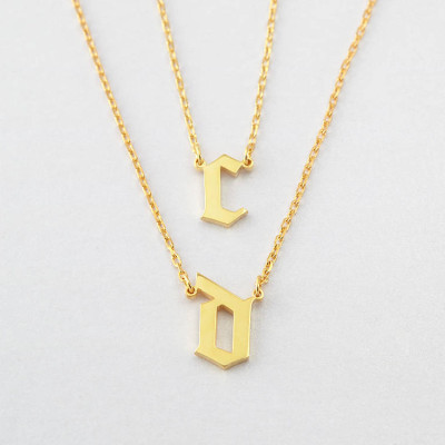 Cara Delevingne Necklace Set - Gothic Initial Necklaces (Duo Set) - Gothic Letter Necklaces - CIN15