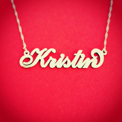 Carrie Necklace Gold Name Necklace Wife Gift Carrie Nameplate Necklace 18k Gold Name Pendant Gold Nameplate Gift Kristina Name Necklace