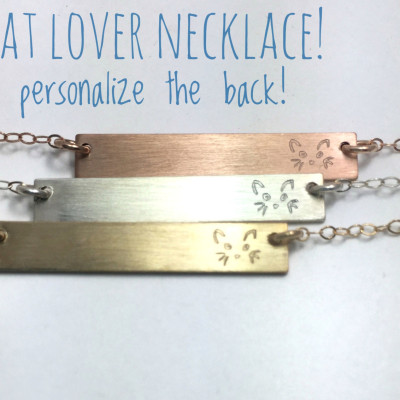 Cat Lover Necklace, Cat Lover Gift, Cat Bar Necklace, Cute Cat Necklace, Cat Lady Gift, Silver, Gold, Rose Gold