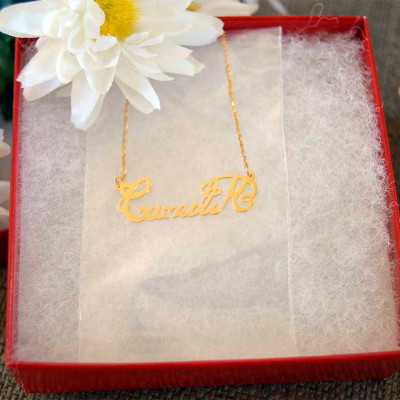 Celebrity name necklace 18K, Word necklace,Personalised name necklace,Initial pendant gold,18 kt name plate necklace,Name chain necklace.