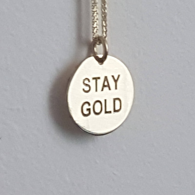 Charmed Chain Necklace, Sweet Sixteen, Stay Gold Engraved Disc, 18k Gold Pendant, Handmade Gold Tag, Personalized Disk Charm, Gold Jewelry