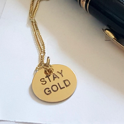 Charmed Chain Necklace, Sweet Sixteen, Stay Gold Engraved Disc, 18k Gold Pendant, Handmade Gold Tag, Personalized Disk Charm, Gold Jewelry