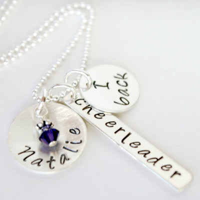 Cheerleader Necklace - Custom Cheerleading I Fly - I Base - Personalized Cheer Necklace - Hand Stamped Sterling Silver Jewelry