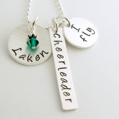Cheerleader Necklace - Custom Cheerleading I Fly - I Base - Personalized Cheer Necklace - Hand Stamped Sterling Silver Jewelry