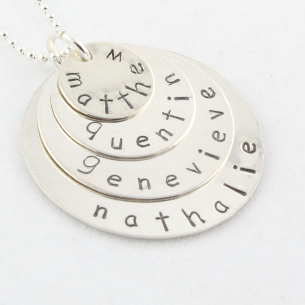 Christmas Gift - Sterling Silver Custom Hand Stamped Necklace - Personalized Circles Necklace Gift for Mom