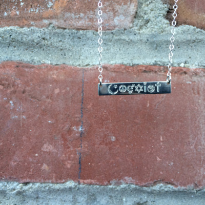 Coexist Necklace - Sterling Silver or 18k Gold Plated Engraved Horizontal Bar, Spiritual Jewelry