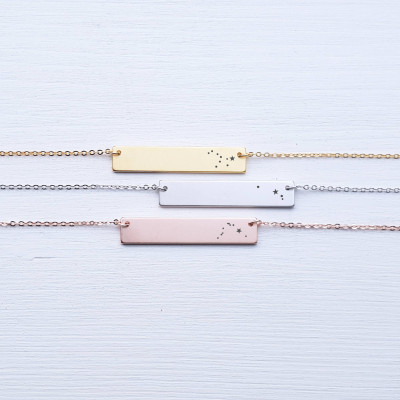 Constellation Necklace Personalized Zodiac Jewelry Matte Bar Necklace Gift for Her Sterling Silver Gold Girlfriend Gift for Best Friend