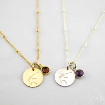 Constellation necklace birthstone, Zodiac Jewelry, Astrology Zodiac necklace, Aquarius, pieces necklace custom birthstone, Christmas gift