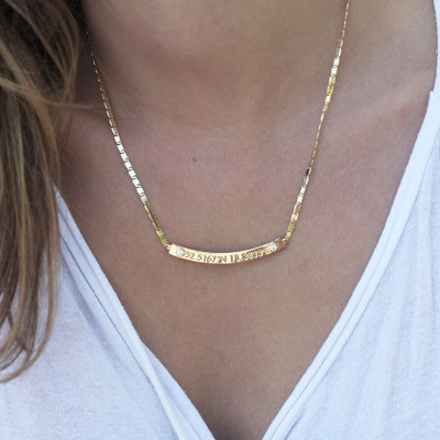 Coordinate Necklace, Gold Bar Necklace, Bar Necklace Gold, Diamond Bar Necklace, Personalized nameplate