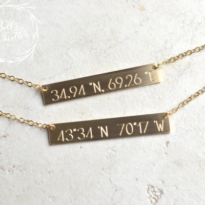 Coordinates Necklace, Location necklace, Bar Necklace, Gold Bar Necklace, Wedding Gift, Anniversary Gift LA104