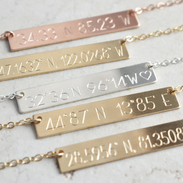 Coordinates Necklace, Location necklace, Bar Necklace, Gold Bar Necklace, Wedding Gift, Anniversary Gift LA104