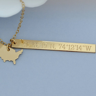 Coordinates Necklace, Personalized State necklace, America Necklace Charm, Home Necklace, State Necklace Gold, Silver, Rose Gold