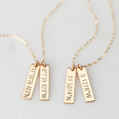 Coordinates Tag Necklace, Coordinates Necklace, Custom Coordinates, Longitude Latitude Necklace, in Sterling Silver, Gold Fill