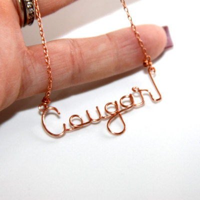 Cougar Jewelry * Older Woman * Younger Man * Wire Word Art * Wire Words * Metalwork Jewelry * Metalwork * Cougar * Cougar Necklace