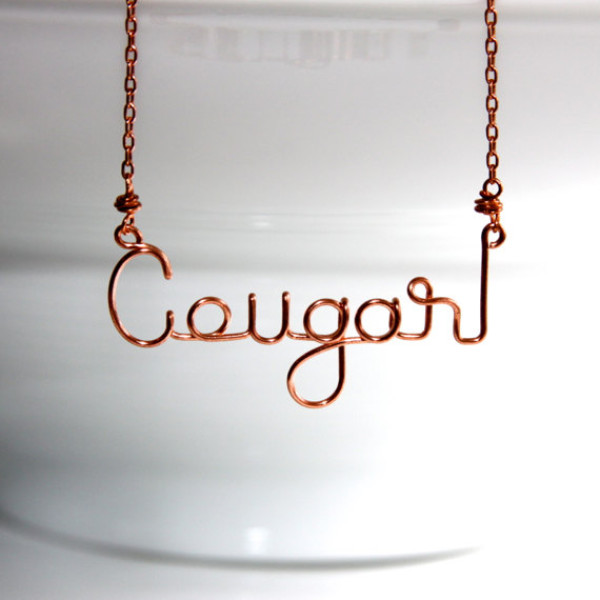 Cougar Jewelry * Older Woman * Younger Man * Wire Word Art * Wire Words * Metalwork Jewelry * Metalwork * Cougar * Cougar Necklace