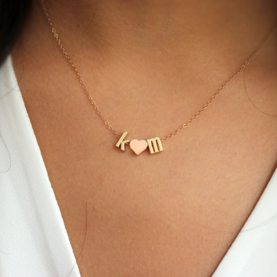 Couples necklace, Love necklace, initial heart necklace, Initial Necklace, Gold Necklace