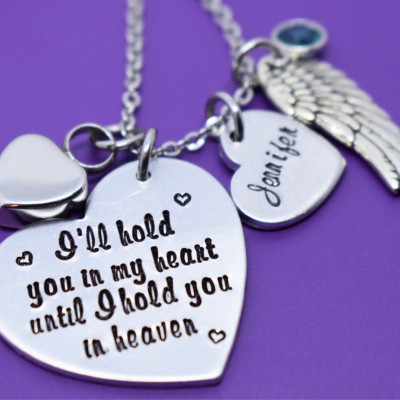 Cremation Memorial Jewelry Necklace - Urn -I'll hold you in our heart until i hold you in heaven - Memorial Jewelry - Loss of Loved One Keeps