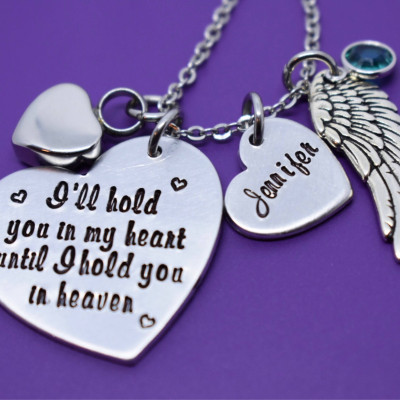 Cremation Memorial Jewelry Necklace - Urn -I'll hold you in our heart until i hold you in heaven - Memorial Jewelry - Loss of Loved One Keeps