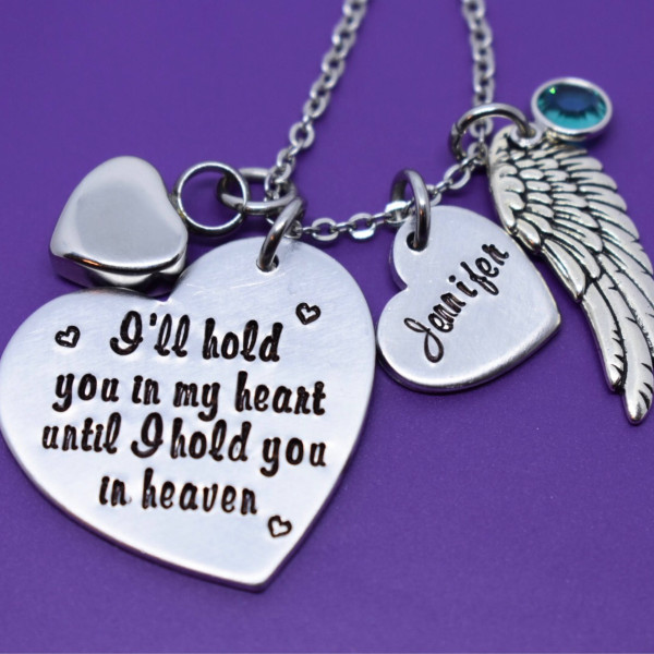 Cremation Memorial Jewelry Necklace - Urn -I'll hold you in our heart until i hold you in heaven - Memorial Jewelry - Loss of Loved One Keeps