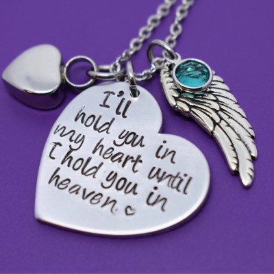 Cremation Memorial Jewelry Necklace - Urn -I'll hold you in our heart until i hold you in heaven - Memorial Jewelry - Loss of Loved One Keeps