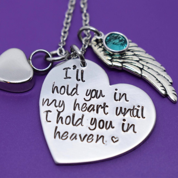Cremation Memorial Jewelry Necklace - Urn -I'll hold you in our heart until i hold you in heaven - Memorial Jewelry - Loss of Loved One Keeps