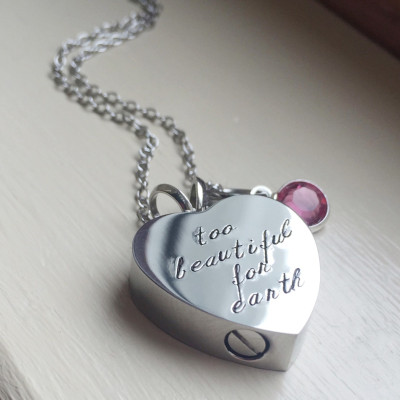 Cremation Urn Infant Loss Remembrance Memorial Necklace Birthstone Baby Footprint Necklace Cremains Double Sided Pendant