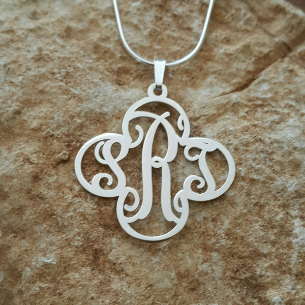 Cross Monogram Necklace / Cross pendant / sterling silver cross monagram / flower shape monogram / name necklace / Initials with cross