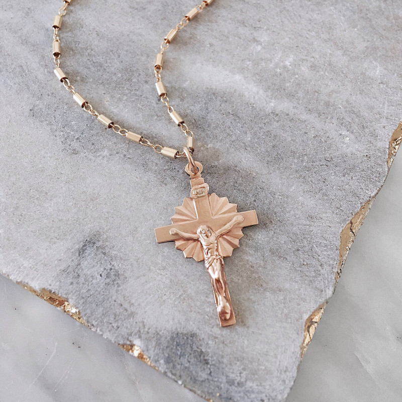 Cross Necklace Dainty Gold Necklace 14k Gf Necklace Religious Necklace Gold Jewelry Crucifix Necklace