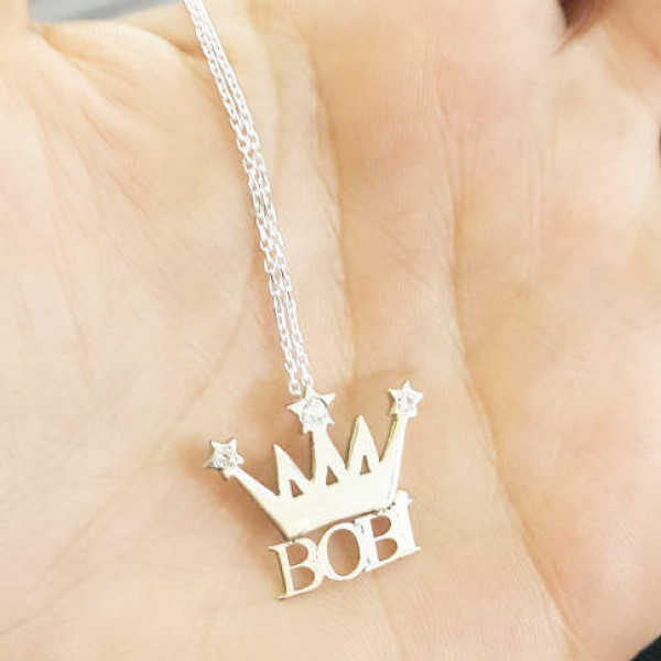 Crown Necklace,Gift for Women,Gift for Girlfriend,Personalized Gift,Mom necklace,Baby Name,Mothers day gift for mom,925K SILVER 00169