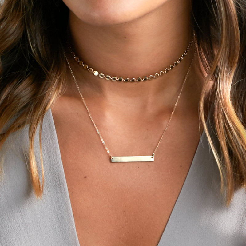 Layering Necklaces Set W. Gold Bar Necklace, Engraved Bar Necklace, Delicate Layering Necklaces, Nameplate, Mothers Necklace