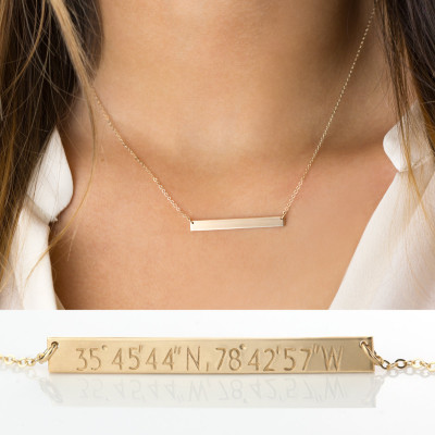 Custom Coordinates Bar Necklace • Personalized Bar in 18k Gold Plated, Sterling Silver or Rose Gold / PERFECT Bar Necklace, LN140_35_H